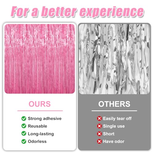 Image of Crosize 2 Pack 3.3 x 9.9 ft Pink Foil Fringe Backdrop Curtain, Streamer Backdrop Curtains, Streamers Birthday Party Decorations, Tinsel Curtain for Valentine's Day Parties, Galentines Decor