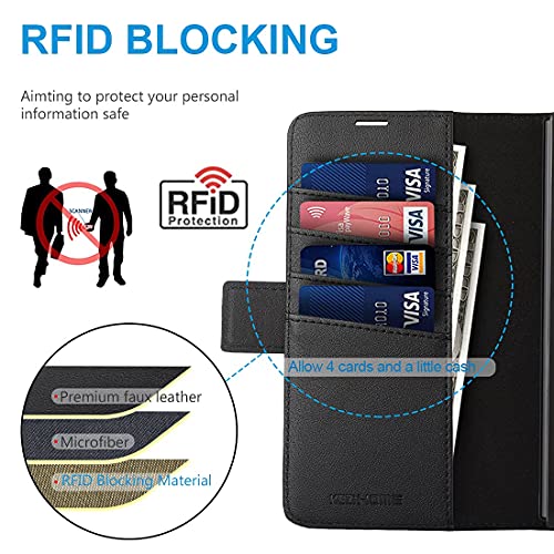 Kezihome Samsung Galaxy Z Fold 3 Case With S Pen Holder, Galaxy Z Fold 3 Wallet Case Pu Leather [Rfid Blocking] Card Slot Shockproof Flip Phone Cover Compatible With Z Fold 3 5G (2021) (Black) #TOP2