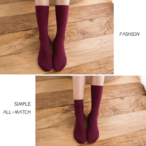 Image of Women Crew Dress Socks Cotton Solid Color Slouch Sock for Dressy Shoes 5 Pack