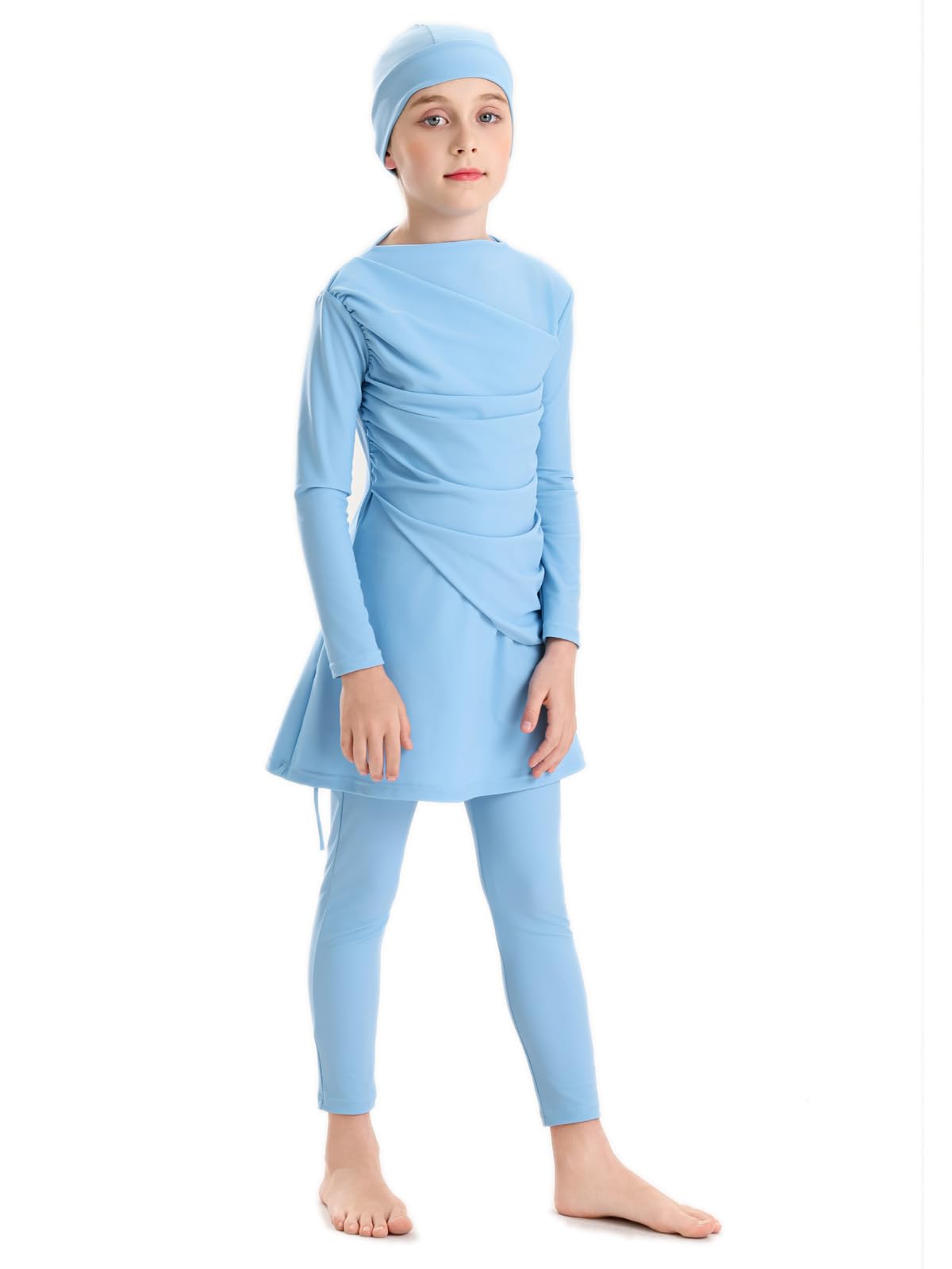 KXCFCYS 3PCS Girls Bathing Suit Rash Guard Burkini Swimsuits Kids Modest Muslim Swimwear Long Sleeve(150cm,X12)