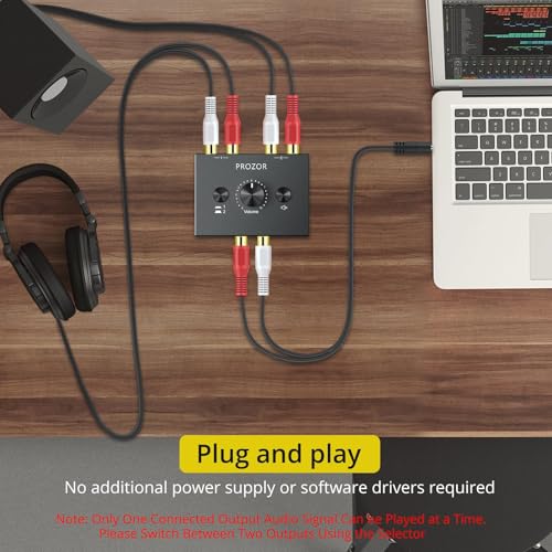 PROZOR RCA Audio Switcher 2(1)-In-1(2)-Out Bidirectional RCA Speaker Switch Box with Volume Control Mute Button and No External Power Required - Image 3