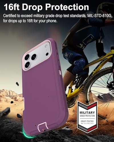 Image of for iPhone 17 Pro Max Case with Port Cover, Rubber Matte, Wine Red | 3-Layer Heavy Duty Armor, 16ft Drop Protection, Non-Slip Shockproof & Anti-Fingerprint