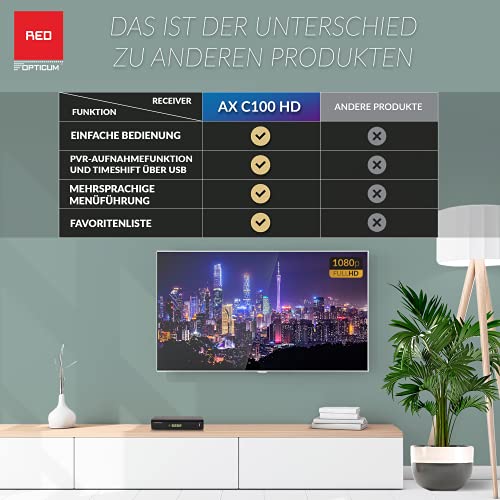 RED OPTICUM AX C100 HD kabelontvanger, digitale kabelontvanger, HD met LED-display, EPG, HDMI, USB, SCART, coaxiale audio, energiebesparende ontvanger voor kabeltelevisie, DVB-C-ontvanger, zwart - Image 5