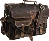 18 Inch Vintage Handmade Leather Messenger Bag for Laptop Briefcase Best Computer Satchel School Distressed Bag (Vintage Brown)