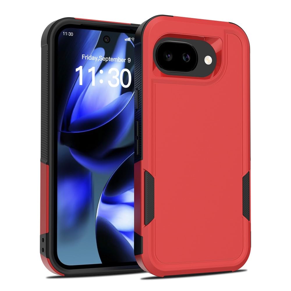 Generic Funda compatible con Google Pixel 9/9 Pro (color: rojo) de doble capa rígida de silicona dura