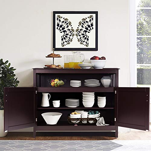 Harmony-Furniture Buffet Cabinet With Storage, Kitchen Sideboard W/ 45” Open Shelf & Table Top, Floor Accent Cabinet W/ 5-Height Adjustable Shelf, Console Buffet Table, Coffee Bar Cabinet (Espresso) #TOP7
