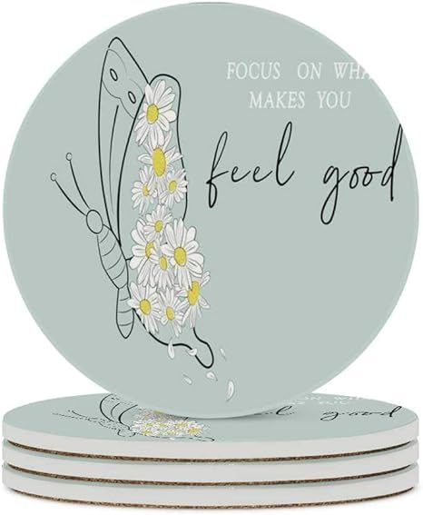 Amazon Zhimi 吸水コースター 滑り止め 吸収石コースター バタフライデザインデイジーフラワー コースター 10cm おしゃれ コップ敷き 茶バッド セラミック 高吸水性 断熱 速乾 ギフトドリンク コーヒー 茶托 コースター オンライン通販