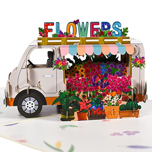 Greeting Art Pop Up Valentines Day Card, 3D Pop Up Card, Flower Truck, Birthday Greeting Cards,Anniversary Pop Up Card- Includes Envelope And Note Tag,For Mothers Day, All Occasions #TOP17