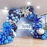 ADOINBY Blue Balloon Arch Kit, 152Pcs Explosion Star Various Blue and Silver Latex Balloon Garland kit Different Size Balloons for Anniversary Birthday Wedding Baby Shower Dark Party Decorations