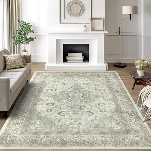 vivorug 3x5 Rug, Small Area Rug for Living Room, Bedroom, Kitchen, Machine Washable Non-Slip Throw Rug, Vintage Floral Carpet for Entryway Nursery Coffee Table - Durable (Sage Green)
