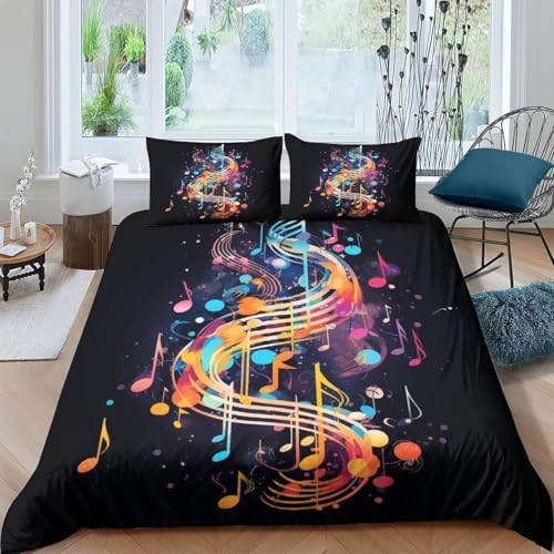 Housse De Couette Notes De Musique 90X190 Cm Imprimée 3D, Parure De Lit 1/2 Personnes en Microfibre avec 2 Taies d'oreiller 65X65 Cm (avec Fermeture Éclair)...