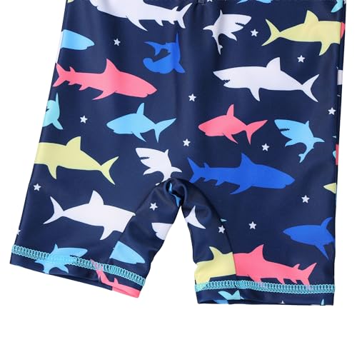 Image of HUAANIUE Toddler Boy Swimsuit Rashguard One-Piece Swimwear 0-6 Years | UPF 50+ sun protection, front zipper with chin guard, 4-way stretch quick-dry fabric, flatlock seams anti-chafing