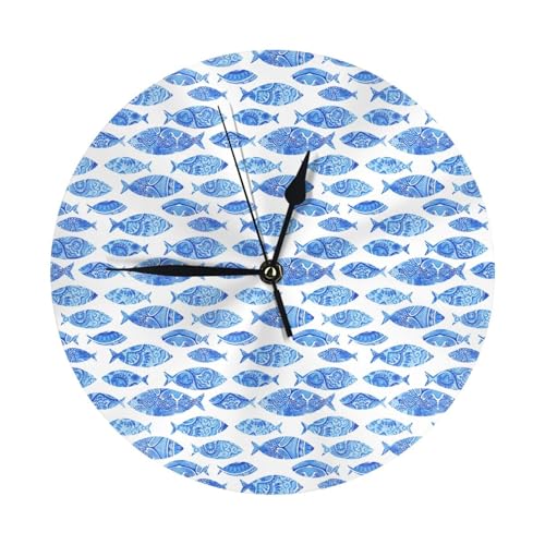 Horloge murale moderne ronde silencieuse unique avec peinture de poisson, horloge analogique sans...