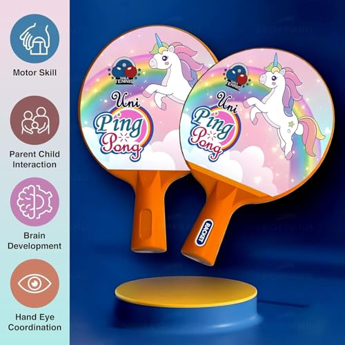Image of Hanging Table Tennis Trainer for Kids Indoor Self Training Portable Ping Pong Set 10 Pieces 2 Racket 2 Balls 2 Hooks 1 Unicorn Hanger and 2 Unicorn Stickers in 1 Unicorn Box