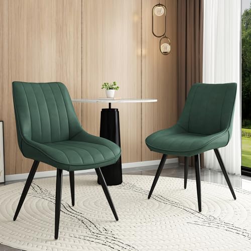 Forevich Dining Chairs Set of 2 Modern Kitchen and Dining Room Chairs Accent Chairs Leathaire with Thick Cushions for Dining Table with Padded Back Metal Legs for Living Room Bedroom Green