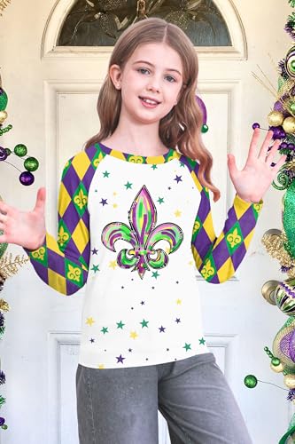 Image of Mardi Gras Shirt for Kids: Toddler Boys Girls Mardi Gras Long Sleeve Happy Carnival Outfits Mask Graphic Tee 4-12 Years