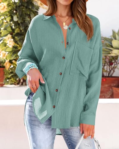 Image of NOLLSOM Casual Shirts for Women Long Sleeve Button Down Blouses Fall 2026 Solid Color Trendy Tops with Pocket