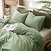 AMWAN Simple Style Sage Green Duvet Cover King Size Soft 100% Washed Cotton Bedding Sets Solid Color Light Green Comforter Cover 1 King Duvet Cover with 2 Pillowcases Aesthetic Luxury Bedding Set