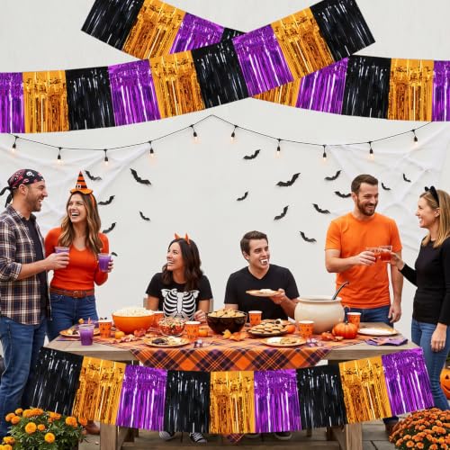Image of BEISHIDA 3PK Black Orange Purple Foil Fringe Garland 30ft Tinsel Banner
