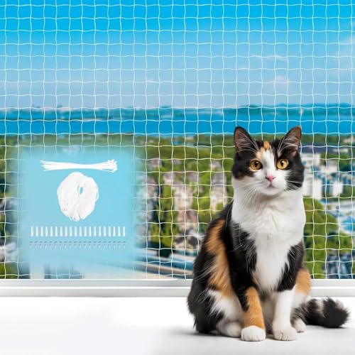 Dulynva 3x2M Rete per Gatti Balcone Nylon Rete Protezione Gatti Balcone Trasparente Rete Anti Uccelli Piccioni con 15M Corda di Fissaggio e Accessori, per Interni ed Esterni, Scale Finestre Terrazze