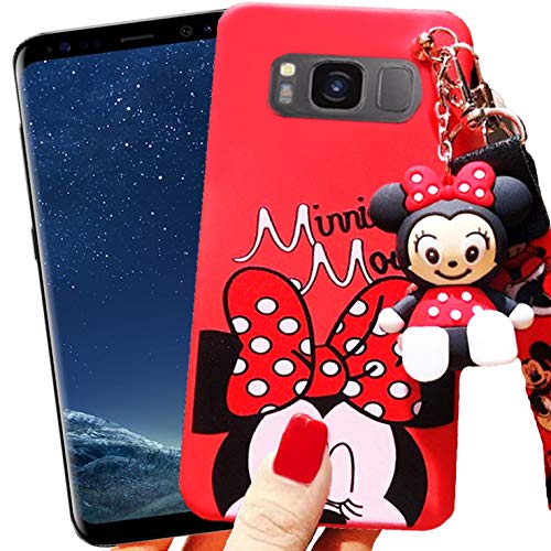 WwWSuppliers 3D Minnie Cartoon Samsung Galaxy Soft Silicone Protector Case Gel Shockproof Phone Cover with Lanyard Strap and Hanging Toy ~ Estuche Fundas Cobertor (S8 Plus)