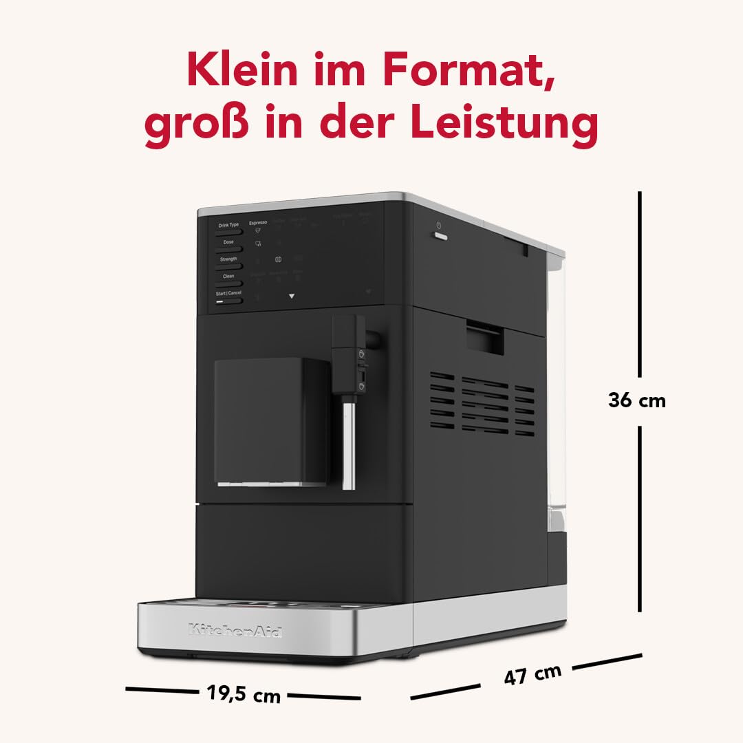 KitchenAid KF2 Kaffeevollautomat 5KES8452 mit Iced Coffee-Funktion, IntelliGrind-Mahlwerk, Panarello-Dampfdüse, LED-Display, 15-18 Bar, Matt Schwarz | Iced Coffee-Funktion, IntelliGrind-Mahlwerk, Panarello-Dampfdüse, LED-Display, 15-18 Bar
