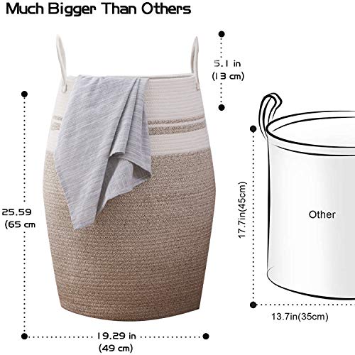 OIAHOMY Laundry Hamper Woven Cotton Rope Large Clothes Hamper 25.6" Height Tall Laundry Basket with Extended Cotton Handles for Storage Clothes Toys in Bedroom, Bathroom, Foldable (Yellow variegated) - Image 3