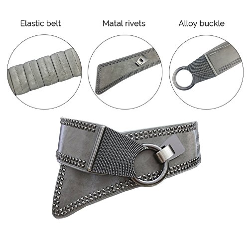 Women's Fashion Vintage Wide Waist Belt Elastic Stretch Cinch Belts With Interlock Buckle, Gray, One Size3