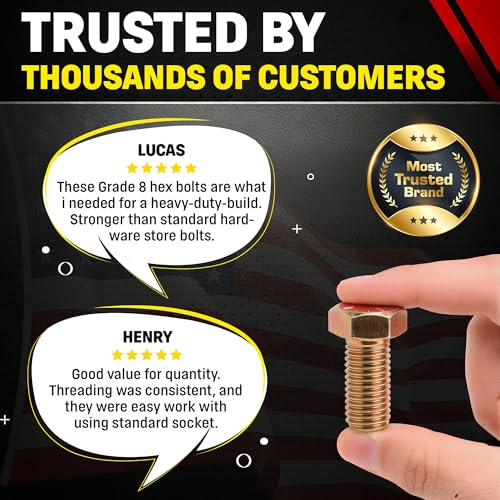 Image of Chenango Supply 5 /8-11 x 1-1 /2 inch Grade 8 Hex Head Cap Screws | Alloy Steel Hex Bolts, 150,000 PSI Tensile Strength, Yellow Zinc Chromate Finish, USS Coarse Thread Fasteners (10 Pack)