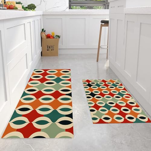 Tapis cuisine devant évier lavable lot de 2 rétro 50x80cm