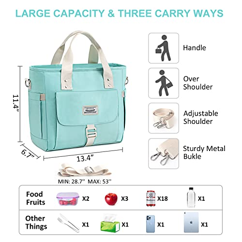 Mcvotcot Lunch Bag For Women, Insulated Lunch Cooler Bag Lunch Box Work, Adult Meal Prep Tote Bag, Super Large Lunch Purse With Side Pockets Detachable Shoulder Strap For Picnic, Boating (Sky Blue) #TOP3