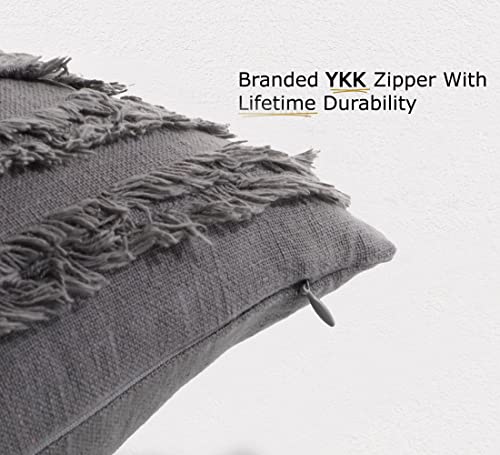 Image of mosey 12x18 Cushion Covers Set of 2 | 100% Cotton Rectangle Cushion Covers for Sofa, Bed | Boho Rectangular Shape Cushion Covers 12 inch x 18 inch Grey