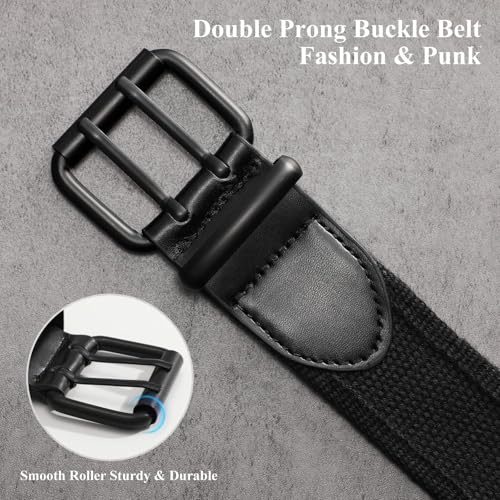 Image of WHIPPY Canvas Double Grommet Belt Unisex Casual Double Prong Belt for Men Women for Jeans Pants