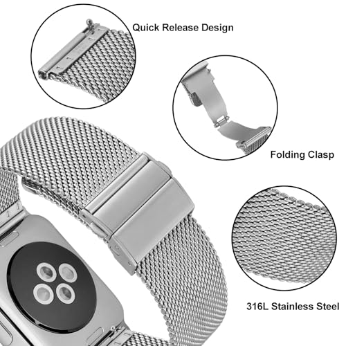 ANNEFIT Siatkowy metalowy pasek do zegarka, pasek do zegarka ze stali nierdzewnej 316L, szybkie odpinanie, bransoletka zastępcza, 18 mm, 20 mm, 22 mm, 20mm, Stal nierdzewna, Brak kamienia szlachetnego