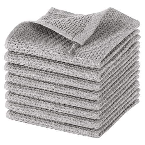 Joybest Cotton Kitchen Dish Cloths, 8-Pack Waffle Weave Ultra Soft Absorbent Dish Towels Washcloths Quick Drying Dish Rags, 12X12 Inches, Light Gray #TOP17