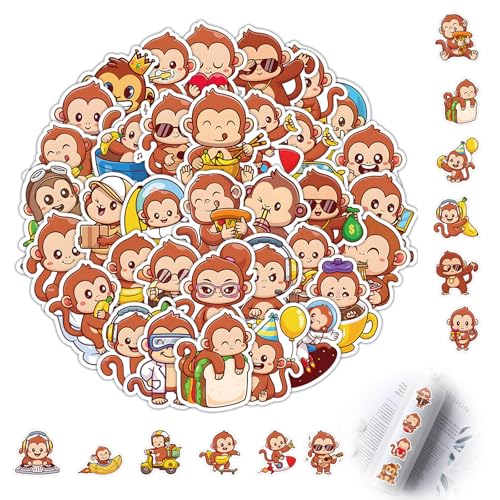 50 Stück Monkey Aufkleber, Affen Aufkleber Set, Animal AFFE Wasserdicht...