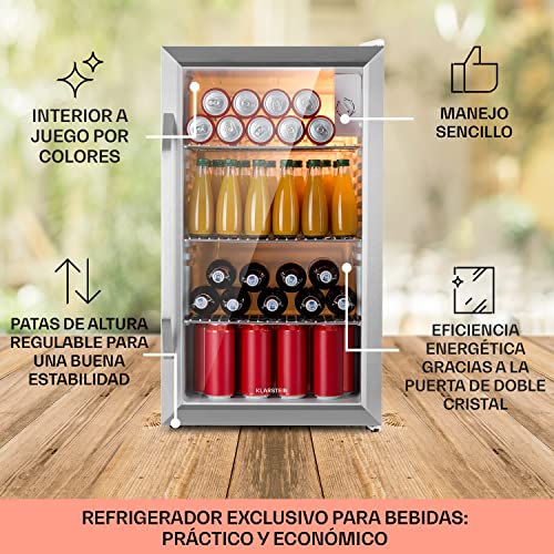 Miniatura 5 de Klarstein Nevera Pequeña Puerta Cristal Habitaciones, Nevera Portatil Electrica, Mini Nevera Pequeña Para Bebidas, Mini Frigorificos Pequeños Con Estantes 80l
