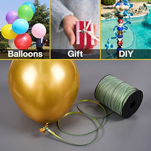 Image of PartyWoo Green Ribbon, 500 Yard, Sage Green Curling String Balloon Thin Gift Glitter Ribbon for Gift Wrapping Balloons Presents Floral Graduation Christmas Birthday Wedding Party Decorations (1 Roll)
