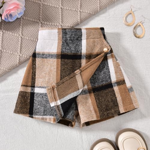 Image of HINTINA Toddler Girl 4 Pieces Outfits Ruffles Long Sleeve Tops Plaid Skirt Jacket And Hat Fall Winter Clothes Set