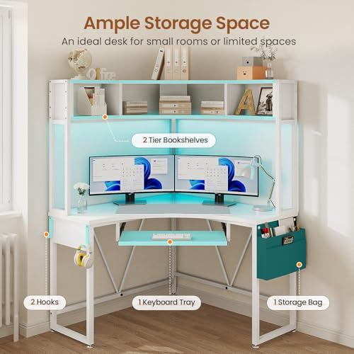 Image of SEDETA 39 inch Spacious Corner Desk with Hutch, Storage for Small Space, White