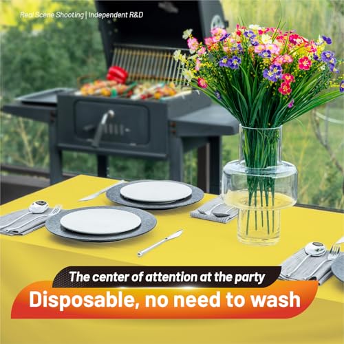 Image of Plastic Table Cloth, 110 Ft X 54 In Plastic Table Cloth Disposable Yellow Table Cloths with Any Cut Sliding Cutters Premium PEVA Disposable Tablecloth for Picnics, Parties, Birthdays, Festivals