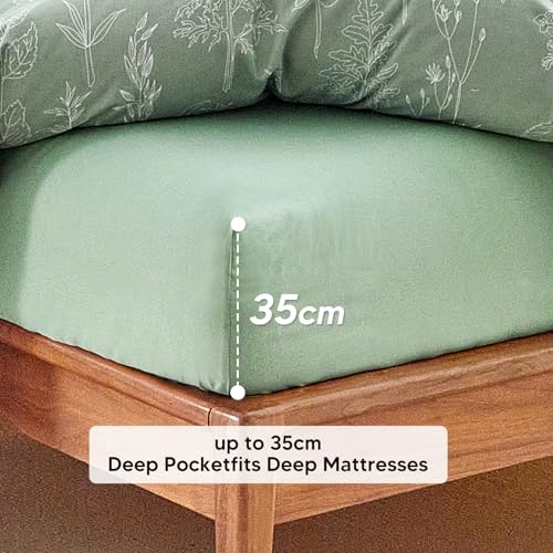 Parure de lit microfibre 180x200 vert sauge avec drap-housse 35cm