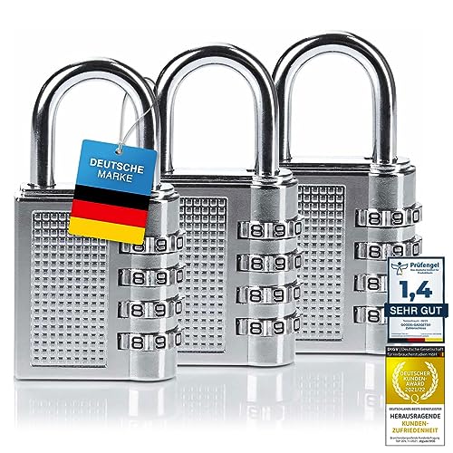 Zahlen-Schloss Nummernschloss Vorhängeschloss 4-Stellig; Reiseschloss Kofferschloss Sicherheitsschloss 35 mm Bügelhöhe (3 Stück)