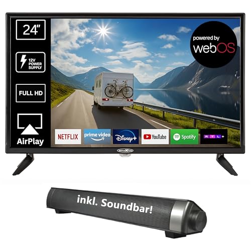 Reflexion LED24iBT Smart-TV 24 Zoll mit Soundbar, Full-HD, WLAN, Bluetooth, HDMI, USB, CI+, 12V-KFZ-Adapter – ideal für Wohnmobile, Wohnwagen, Camper & Boote – inkl. Fernbedienung