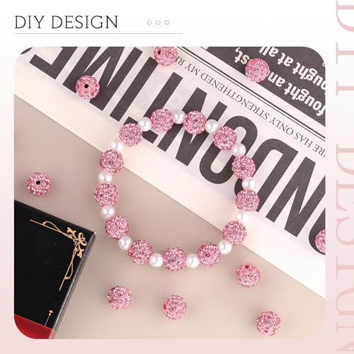 200 Pcs Pink Rhinestone Beads for Jewelry Making, Sparkle Crystal Clay Christmas for Bracelet Baseball Necklace Earring Crafting and DIY, Shiny Round Shamballa Disco Ball Beads Bulk by TINKRSTUFF - Used condition - Image 4