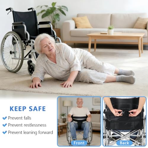 Image of Wheelchair Seatbelt,Wheelchair Harness for Adults,T-Shape Chair Waist Lap Strap with Easy Release Buckles,Suitable for Dementia Patients,Adults,The Elderly,Pregnant,Paralyzed(Black)