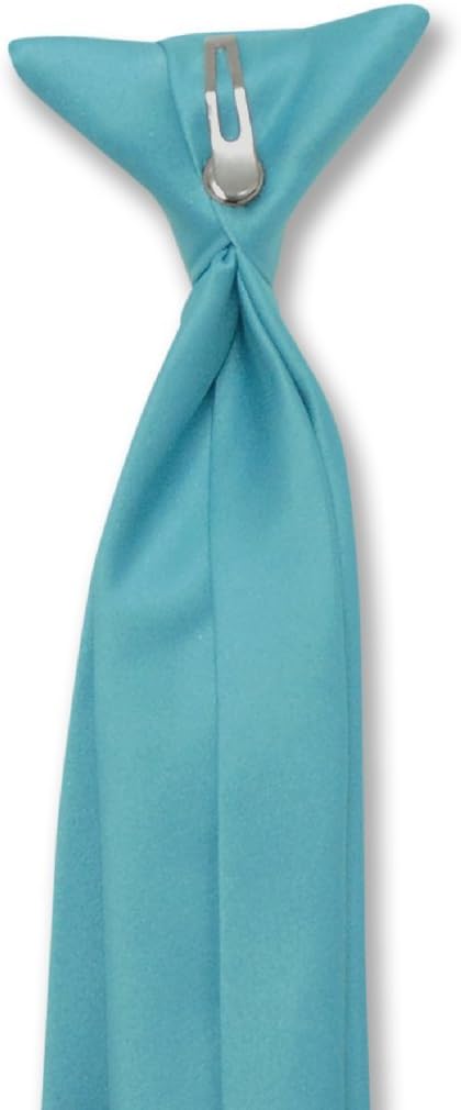 Vesuvio Napoli Boy's CLIP-ON NeckTie Solid TURQUOISE BLUE Color Youth Neck Tie