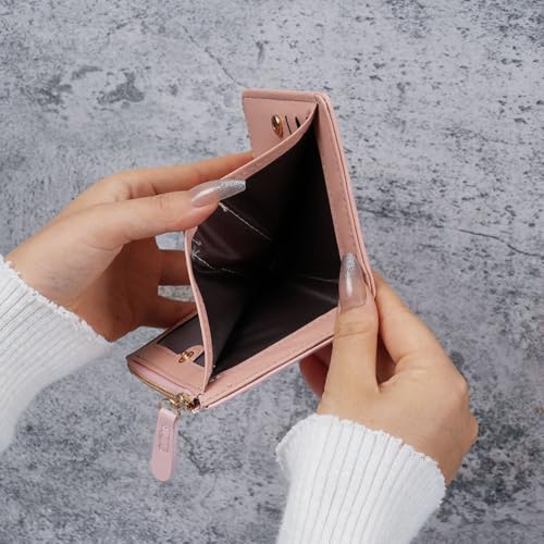 Short Wallet PU Mini Card Holders Solid Color Money Bag(pink)4