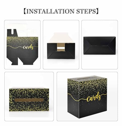 Image of FALIZIFU Black Card Box for Party Gold Foil Gift Card Box Holder for Wedding Birthday Baby Shower Retirement Graduation