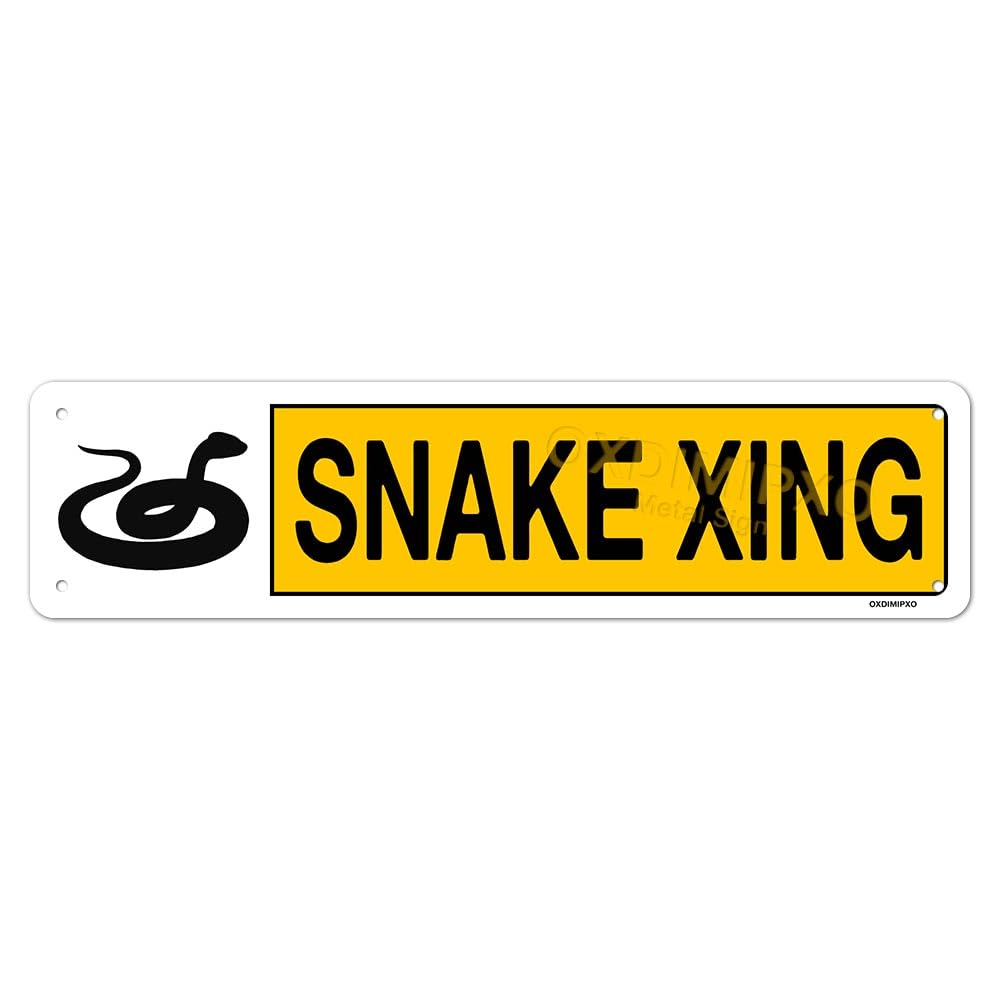 peiyeety Snake Crossing Wildlife Metal Tin Sign, Wall Art Decor for Home Yard Room Patio Garden Bar Garage Indoor Outdoor Decoration, Reptile Wildlife Themed Vintage Plaque 4x16 Inch